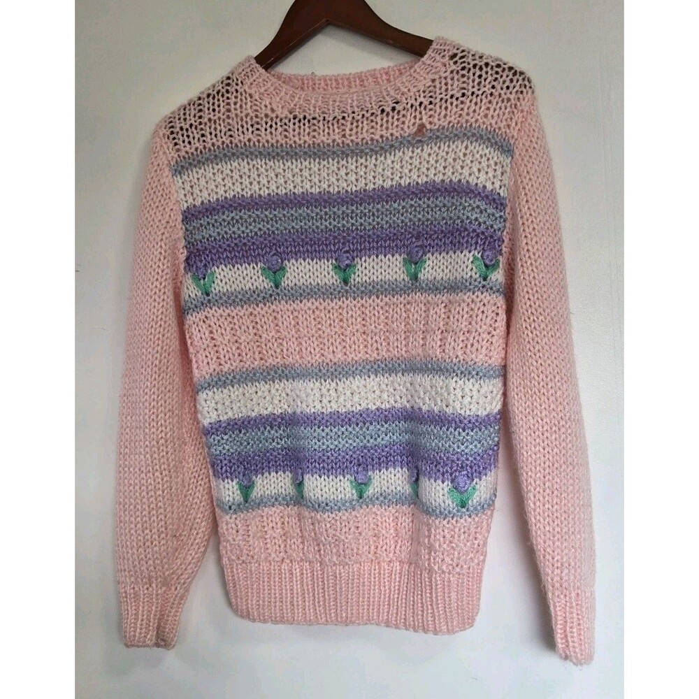 Vtg Nicole Sweater Womens S‎ Pink Floral Cottagecore Grandma Floral Easter